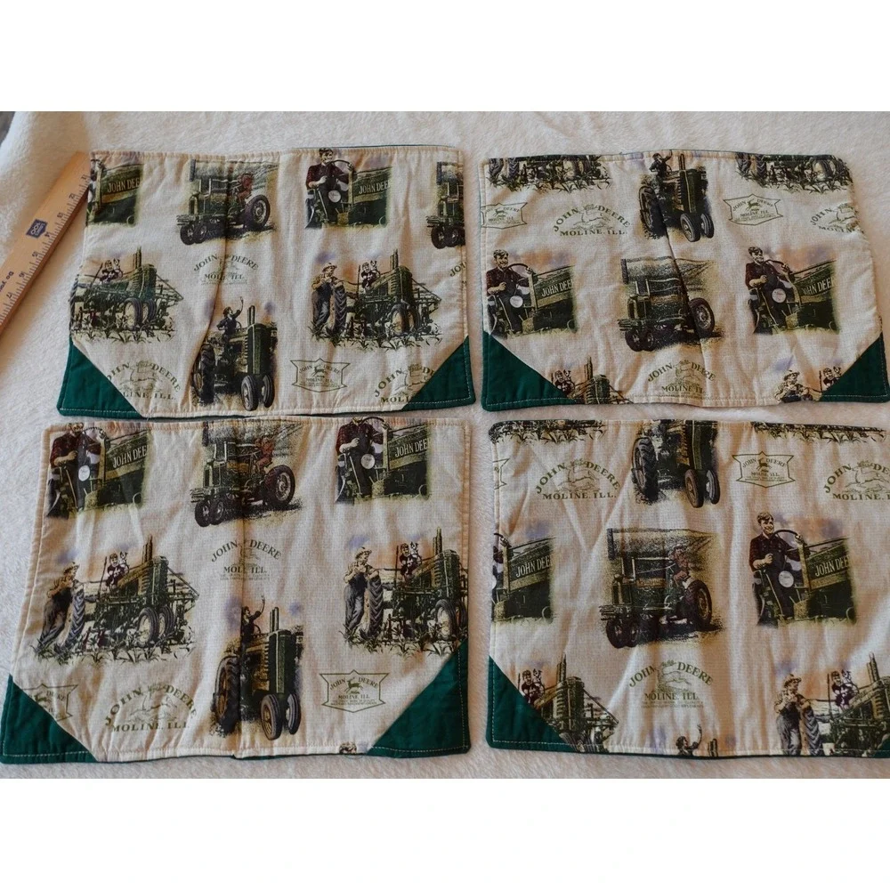 John Deere Set of 6 Placemats Americana Moline, IL‎ Tractor Green Handmade Vtg